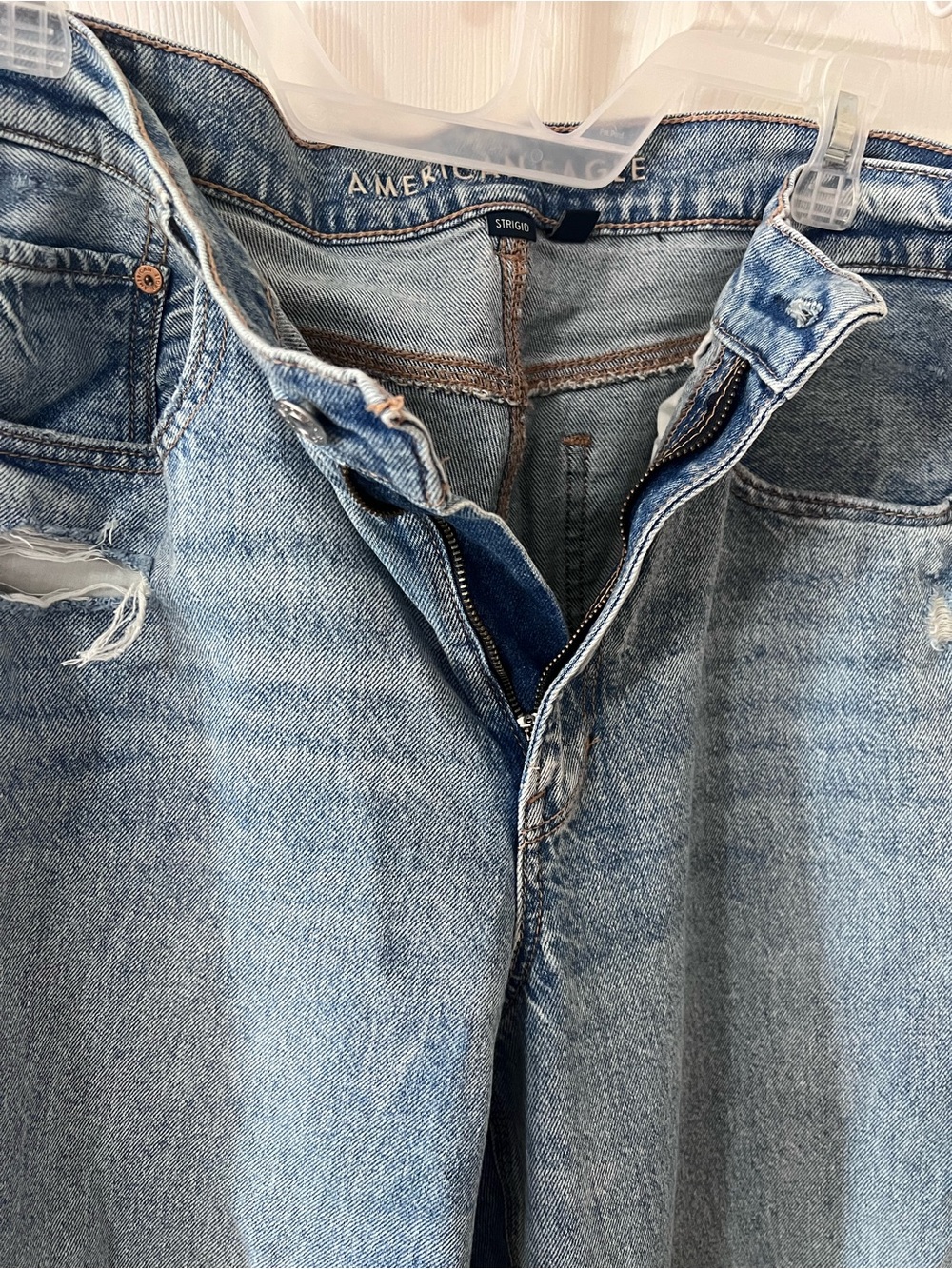 American Eagle Distressed Light Blue Super High-Rise Baggy Straight Leg Jeans - Picture 9 of 13